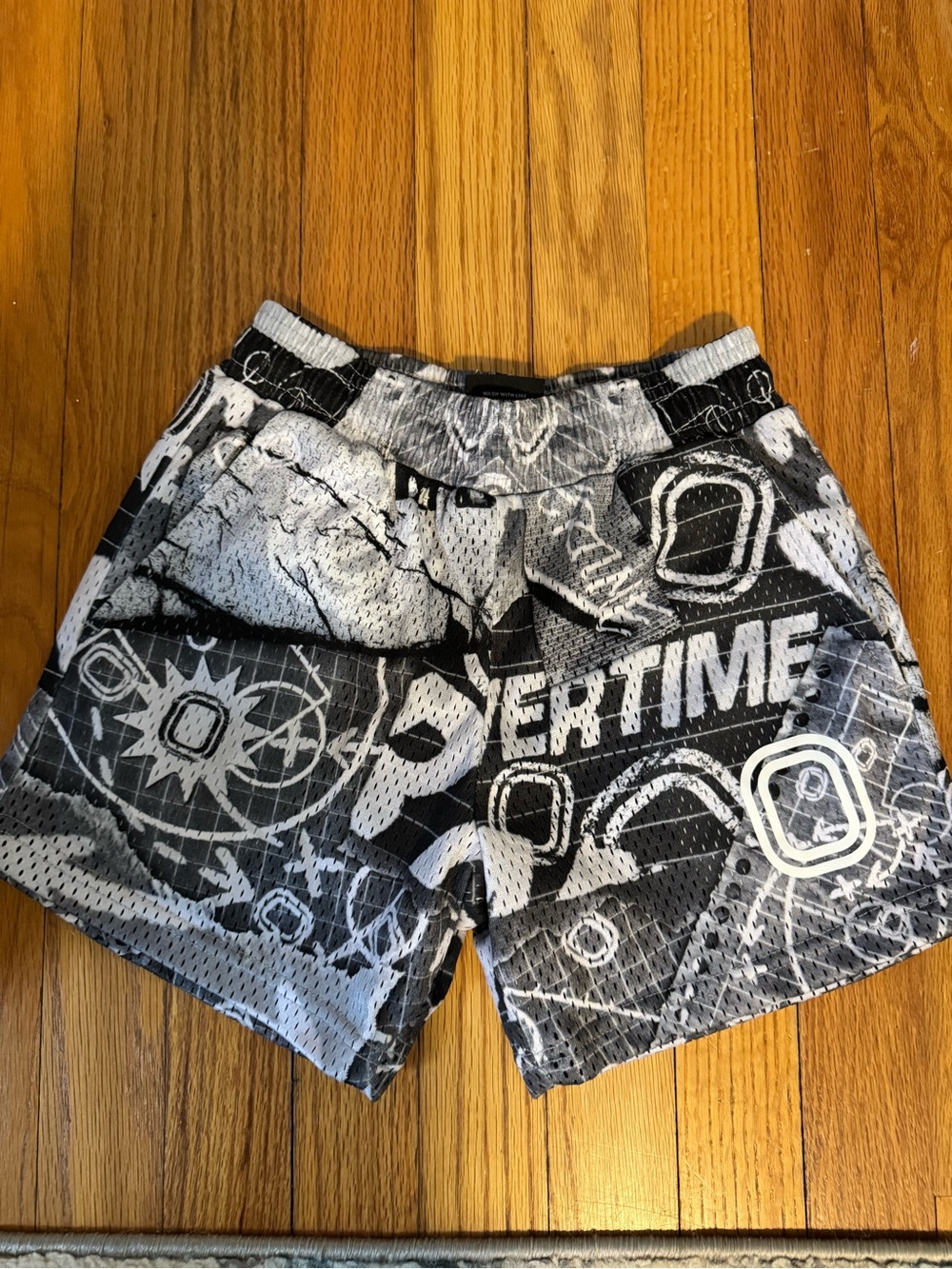 Boys' Black & White Graphic Mesh Shorts